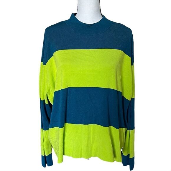 Victor Glemaud x Target Striped Mock Turtleneck Blue/Green Pullover Sweater - Picture 4 of 5